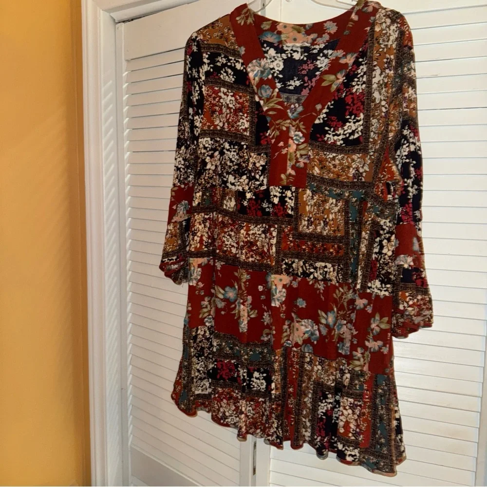 Entro Floral Patchwork Long Sleeve Dress